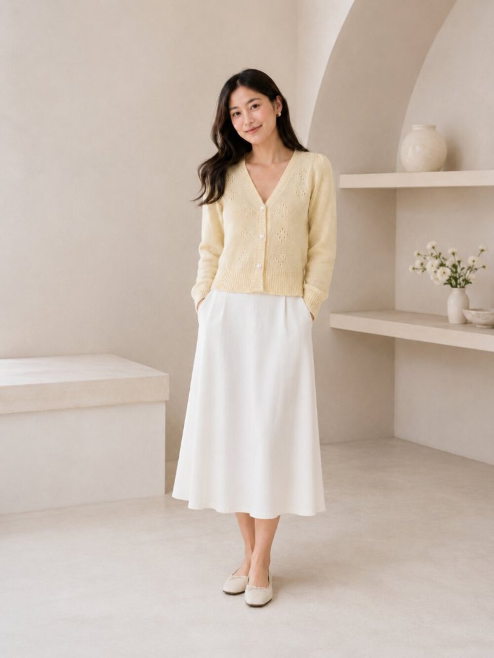SYLPHIDE Pearl Design Button Sweater Cardigan Size S